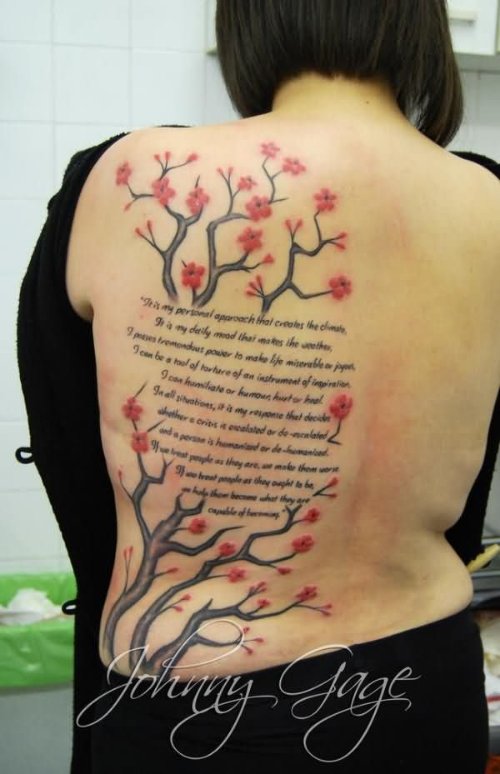 Back Body Cherry Blosoom Tattoo For Women